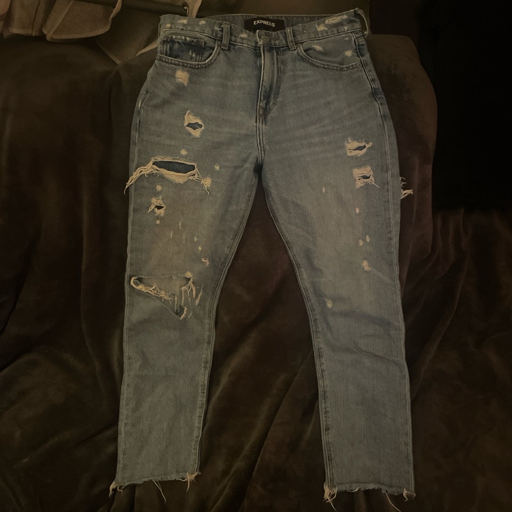 Express Light Blue Distressed Ankle Jeans